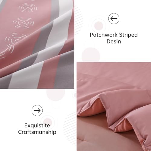 Anibedding Pink Comforter Set Full Size,8 Pieces Striped Bed in a Bag