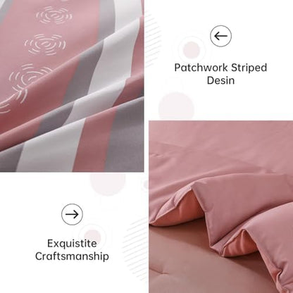 Anibedding Pink Comforter Set Full Size,8 Pieces Striped Bed in a Bag