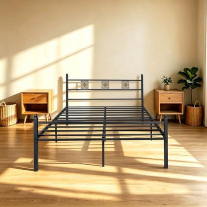 Full Size Bed Frame with Headboard Footboard, Vintage Metal Platform Beds