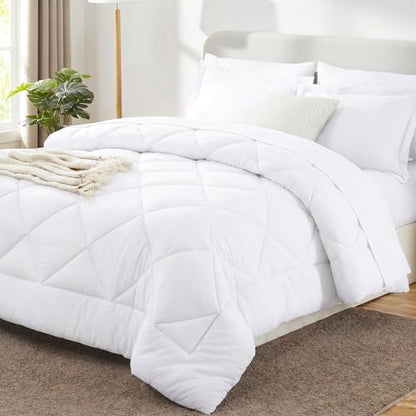 CozyLux King Comforter Set 102"x90" White - 7 Piece Bed in a Bag