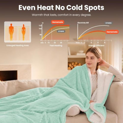 Homemate Electric Heated Heating Blanket Queen Size 84"x90" Dual Control