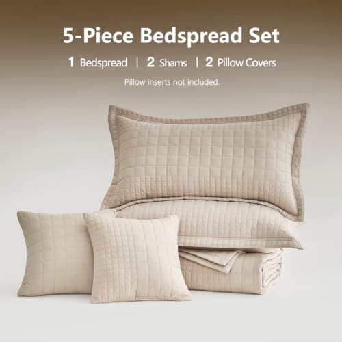 Oversized King Bedspreads 128x120, Grid Stitch, Taupe