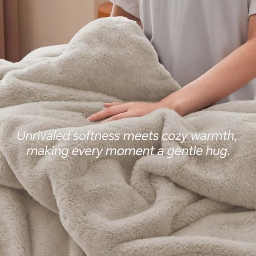 BEDELITE Faux Fur Queen Comforter Set Taupe,Warm Bedding with 2 Pilowcases