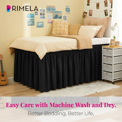 Dorm Room Bed Skirt Twin XL 46" Drop, College Split Corner Bedskirt, Black
