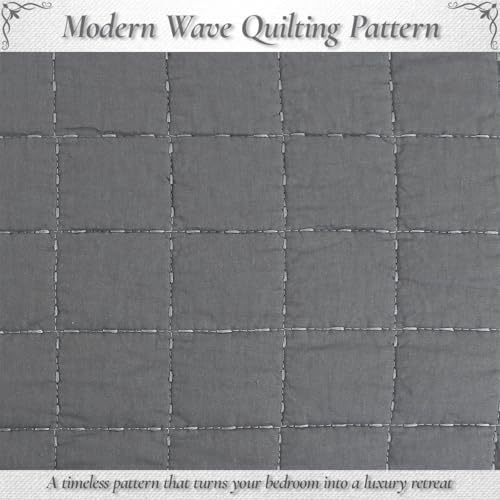 Cozy Line Home Fashions 100% Cotton Quilt Set – 3-Piece Charcoal Gray Solid Classic Modern Geometric Quilted Bedspread with Shams, Lightweight All Season Modern Bedding (Box Gray, Queen)