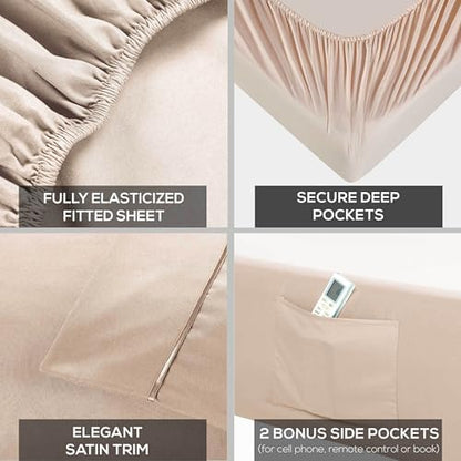 Mueller Ultratemp Bed Sheets Set, Super Soft, 6 Piece California King Sheet Sets, Deep Pocket up to 16", Transfers Heat, Breathes Better, Hypoallergenic, Wrinkle-Resistant, Oeko-TEX, Cream