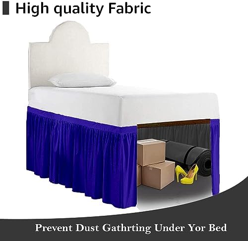 Twin XL 42" Inch Drop Long Dorm Bed Skirt, Ruffled Pattern College Dorm Room Bed Skirts, Split Corner, Easy Care, No Wrinkle Microfiber Bed Skirt