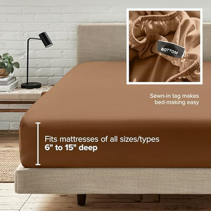 Bare Home Queen Fitted Sheet - 1800 Ultra-Soft (Queen, Caramel)