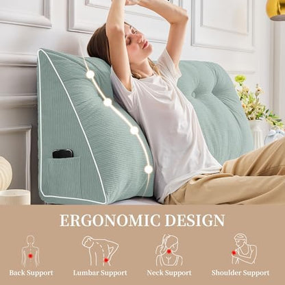 Sasttie Headboard Pillow Twin/Twin XL, Wedge Pillow Headboard, Mint Green