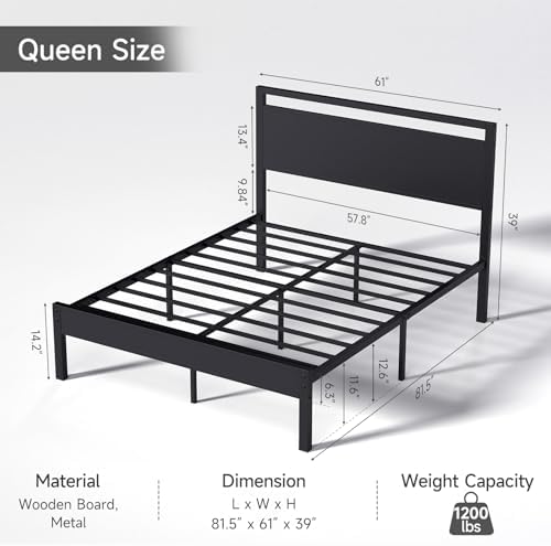 Z-hom Queen Bed Frame with Wooden Headboard & Footboard,Metal Platform Bed