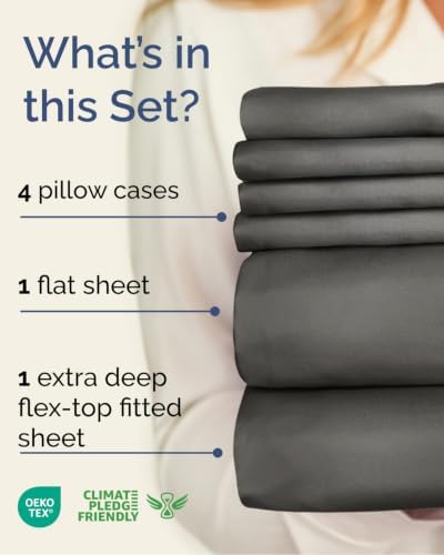 Extra Deep Flex Top Split Head King Sheet Set - 6pc Bed Sheets - Charcoal