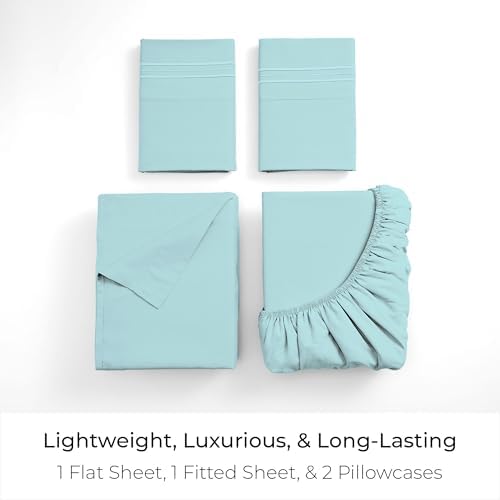 Mellanni Iconic 4-Piece Double-Brushed Microfiber Sheet Set (Queen, Aqua)