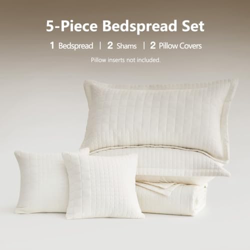 Oversized King Bedspreads 128x120, Grid Stitch, Cream