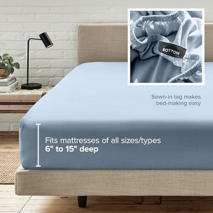 Bare Home Full XL Fitted Sheet - 1800 Ultra-Soft (Full XL, Dusty Blue)