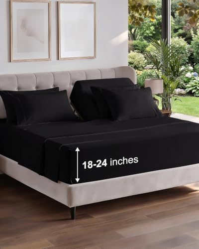 Extra Deep Flex Top Split Head King Sheet Set - 6pc Cooling Sheets - Black