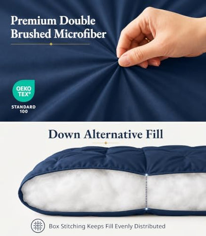 LANE LINEN 7 Piece Queen Comforter Set Microfiber Pintuck - Navy Blue