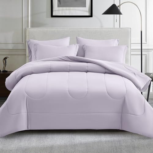 Maple&Stone Full Comforter Set 7 Pieces Bed in a Bag Light Purple Bed Set