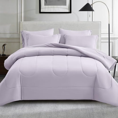 Maple&Stone Full Comforter Set 7 Pieces Bed in a Bag Light Purple Bed Set