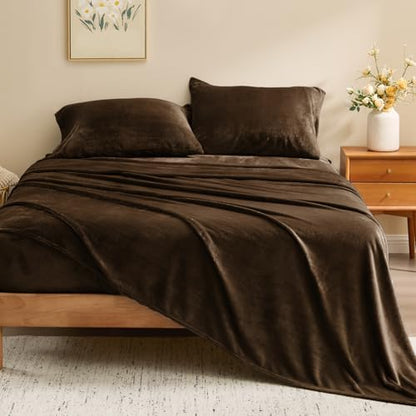 BEDELITE Flannel Sheets King Size, Brown, 4 Pieces