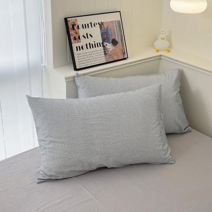 mixinni Grey Striped Duvet Cover Twin XL Size - 100% Washed Cotton Pinstripe Comforter Cover with Zipper Closure, Lightweight & Breathable, 3 Pieces Minimalist Stripes Pattern Printed Bedding Set