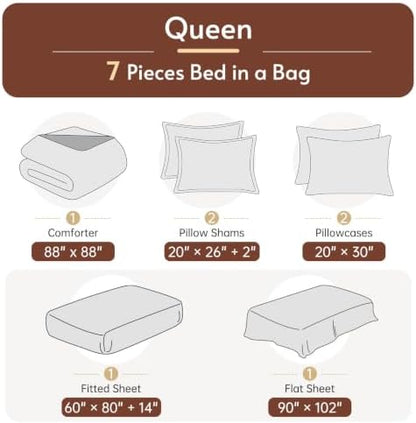 Queen Comforter Set with Sheets - 7 Pieces Bed in a Bag Orange Bedding Sets
