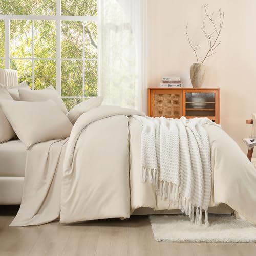 Litanika Beige Super King Comforter Set with Sheets - 7 Pcs Bed in a Bag
