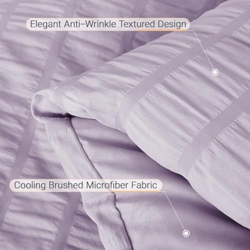 MUXHOMO 7 Pieces Oversized Queen Comforter Set, Seersucker Bed in a Bag Oversized Queen Size, All Season Luxury Bedding Set with Comforter, Flat Sheet, Fitted Sheet, Pillowcases & Shams, Lavender