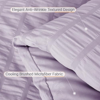MUXHOMO 7 Pieces Oversized Queen Comforter Set, Seersucker Bed in a Bag Oversized Queen Size, All Season Luxury Bedding Set with Comforter, Flat Sheet, Fitted Sheet, Pillowcases & Shams, Lavender