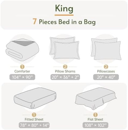 King Comforter Set with Sheets- 7 Pieces Bed in a Bag Green Bedding Sets
