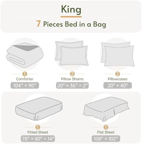 King Comforter Set with Sheets- 7 Pieces Bed in a Bag Green Bedding Sets