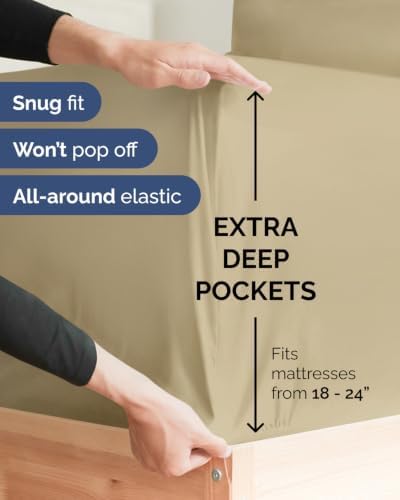 Extra Deep Flex Top Split Head King Sheet Set - 6pc Cooling Sheets - Beige