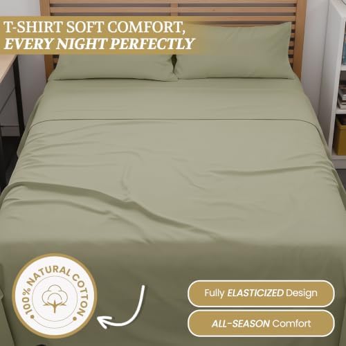 Full XL 100% Cotton Jersey Knit Sheet Set, 4PC, 15" Deep Pocket, Sage
