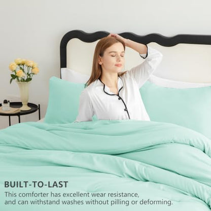 CozyLux Full Comforter Set, 3 Pieces Down Alternative Bedding, Mint Green