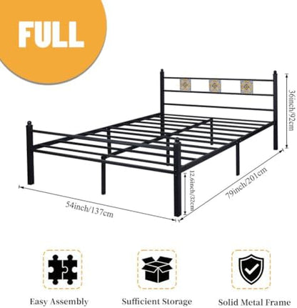 Full Size Bed Frame with Headboard Footboard, Vintage Metal Platform Beds