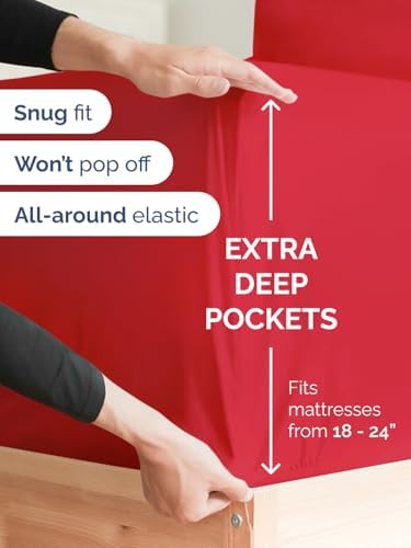CGK Linens Extra Deep Twin XL Fitted Sheet - Dorm Room Essentials - Red