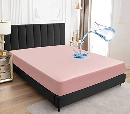 Sufdari Twin XL Mattress Protector,Waterproof Mattress Protector,Fitted Sheet Style Mattress Cover with 18" Deep Pocket,Washable and Comfortable-Pink,Twin XL