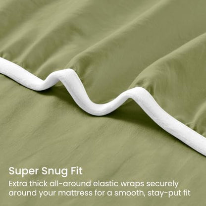 GOKOTTA 3 Piece Twin XL Sheet Set - Soft, Breathable & Cozy - Olive Green