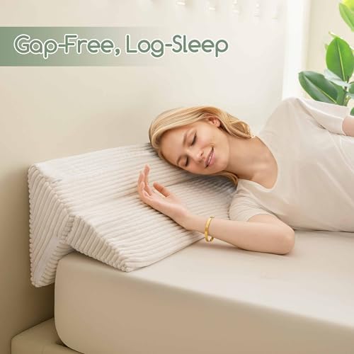 HIGOGOGO Queen Size Wedge Pillow for Headboard Gap - Multi Functional Mattress Wedge Bed Gap Filler Close The Gap (0-7") Between Your Mattress and Headboard or Wall (Beige, 60"x9"x7")