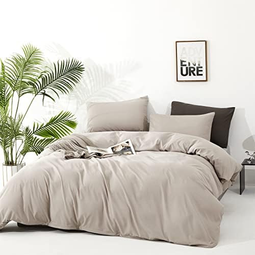 Wellboo Beige Khaki Comforters for Queen Size Bed Boho Oatmeal Bedding Comforter Cotton Plain Beige Coffee Warm Blankets Women Men Modern Taupe Quilts Soft Durable Solid Tan Color Bed Set Lightweight