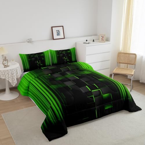 Feelyou Kids Green and Black Comforter Set Ombre Bedding Set King Size