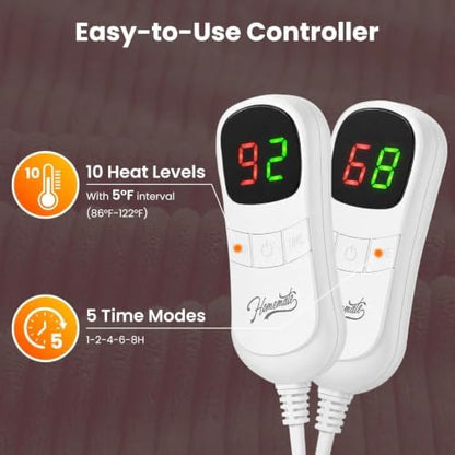 Homemate Electric Heated Heating Blanket King Size 100"x90" Dual Control