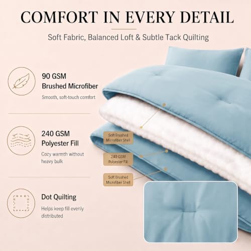 CozyLux King Size Comforter Set Light Blue, 7 Pieces Bed in a Bag