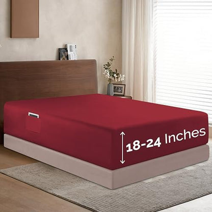 Elegant Comfort 1500 Premium Hotel Quality 18-24 Inches Deep - Extra Deep Pocket Single Fitted Sheet for High Mattress, Luxury and Softest, Smart Pocket - Wrinkle Free, King, Burgundy