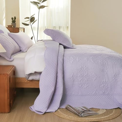 EVENHUG Oversized King Bedspreads California King Quilt Set with Pillow Shams Extra Wide Large King Size Quilts Lightweight Coverlet Bedding Sets Purple 120"x128"