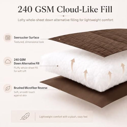 CozyLux Twin XL Comforter Set, 5 Pieces Brown Seersucker Bed in a Bag