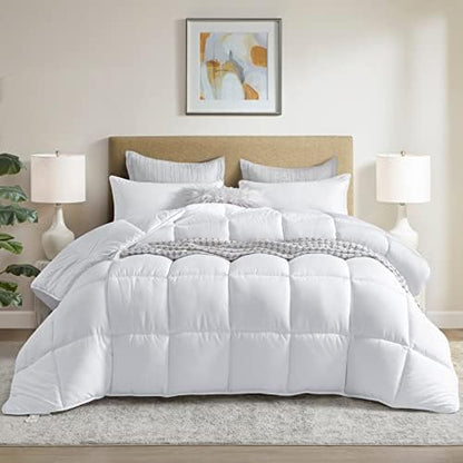 Winter Extra Warm White Super King Size Down Alternative Comforter, Heavyweight Fiberfill Comforter Duvet Insert 120x98 with Corner Tabs - Ultra Soft Brushed Microfiber Shell
