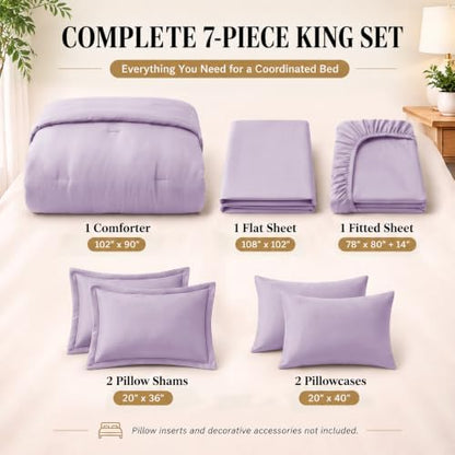 CozyLux King Size Comforter Set Lavender, 7 Pieces Bed in a Bag