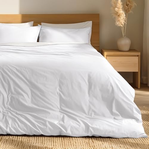 Bare Home 100% Organic Cotton Percale Duvet Cover Set (Queen, White)
