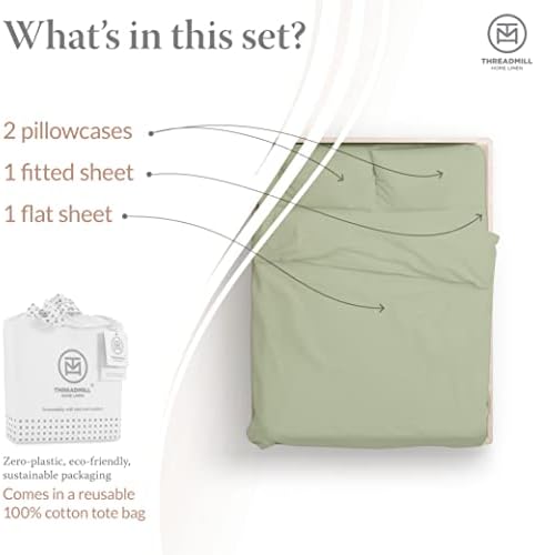 Threadmill 500 Thread Count Cotton Twin XL Sheet Set, Sateen, Sage, 3-Piece