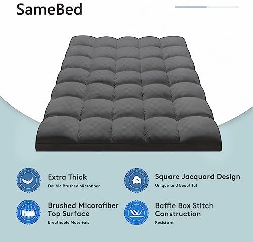 SameBed Mattress Topper Cal King,Extra Thick Mattress Pad Cover for Back Pain,Cooling Mattress Protector with 8-21 Inch Deep Pocket,Overfilled Down Alternative Filling,Grey